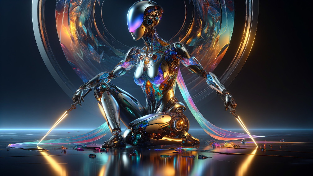 Futuristic Robot with Vibrant Colors and Abstract Surroundings