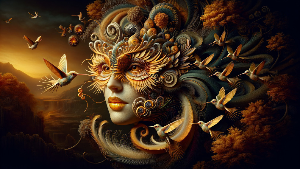 Surreal Artwork of a Woman's Face with Patterns