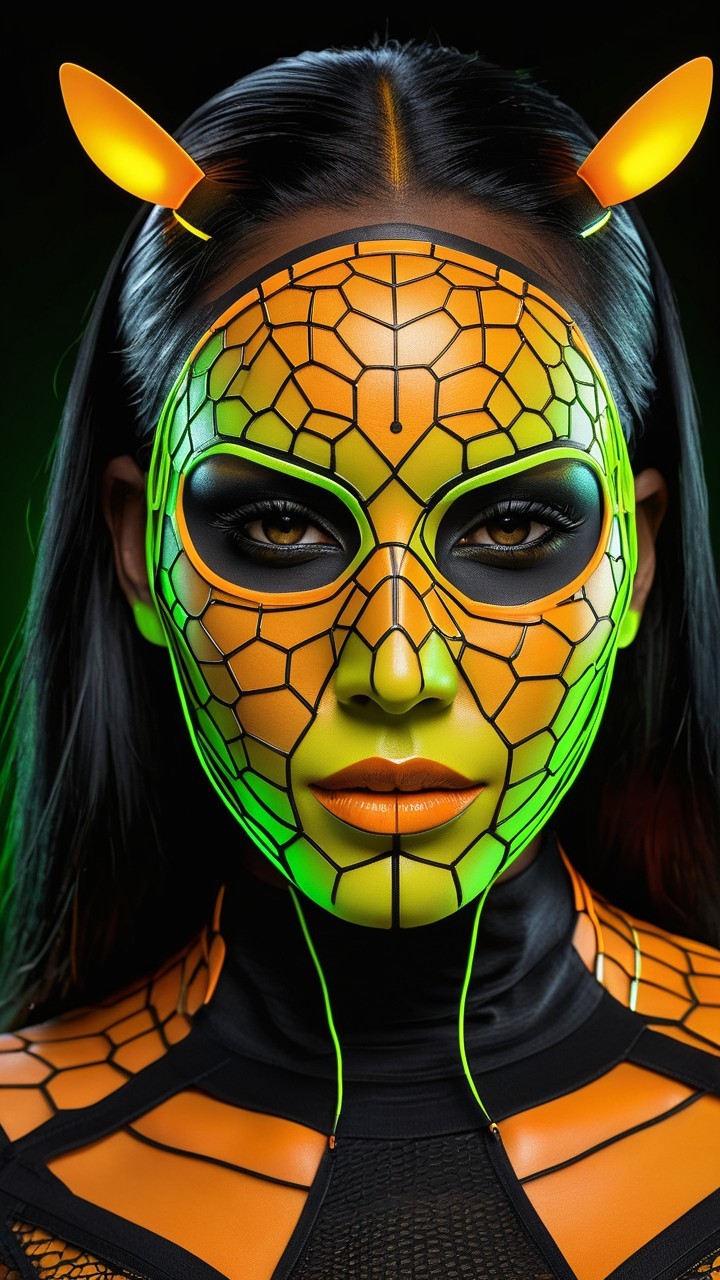 Vibrant Insect-Inspired Face Makeup Portrait of Woman