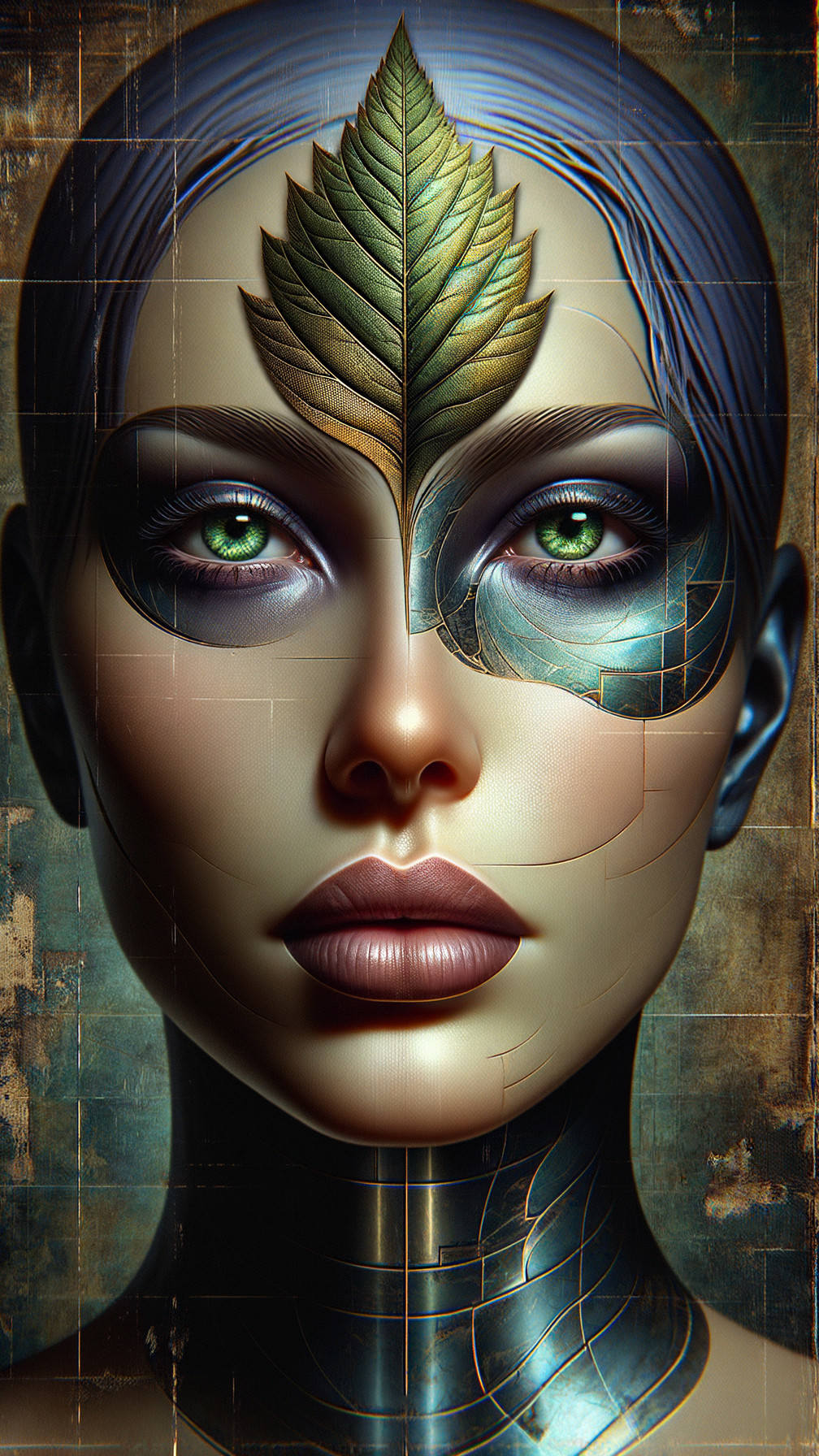 Futuristic Female Figure with Metallic and Organic Textures