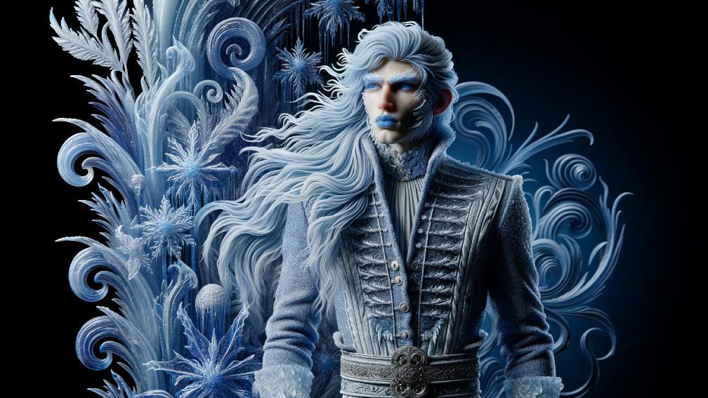 Icy-blue figure with intricate patterns and frost details