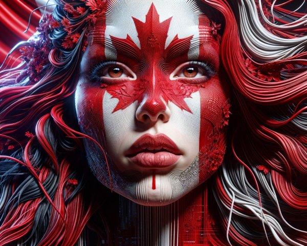 Portrait of a Woman with Canadian Symbolism and Colors