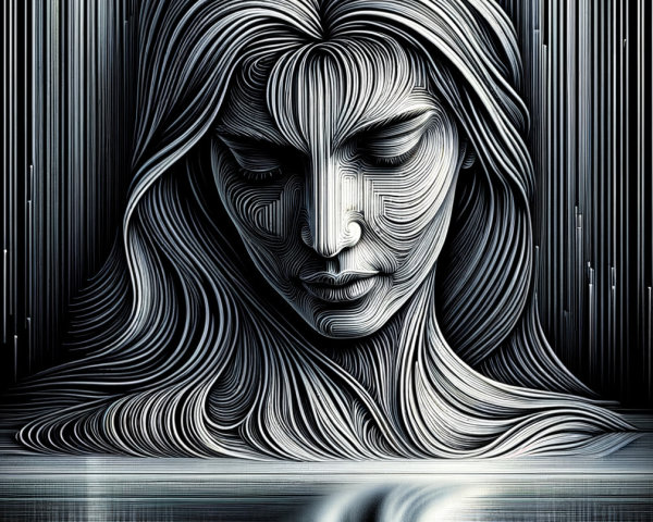 Abstract Representation of a Woman's Face in Lines
