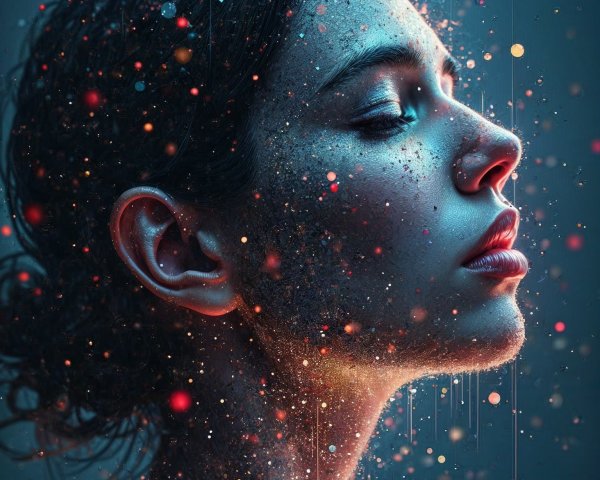 Ethereal Profile Portrait with Cosmic Sparkle Effects