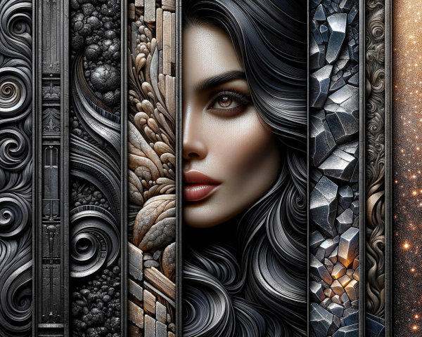 Intricate Panel Design with Woman's Face and Patterns