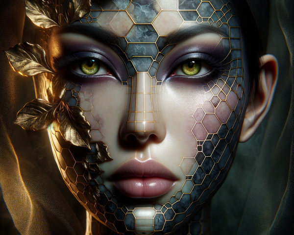 Portrait of a Woman with Geometric Mosaic Face