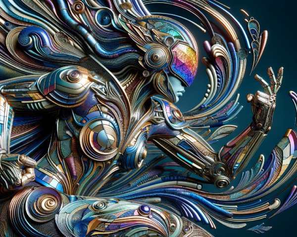 Futuristic Metallic Cyborg with Vibrant Colors and Patterns