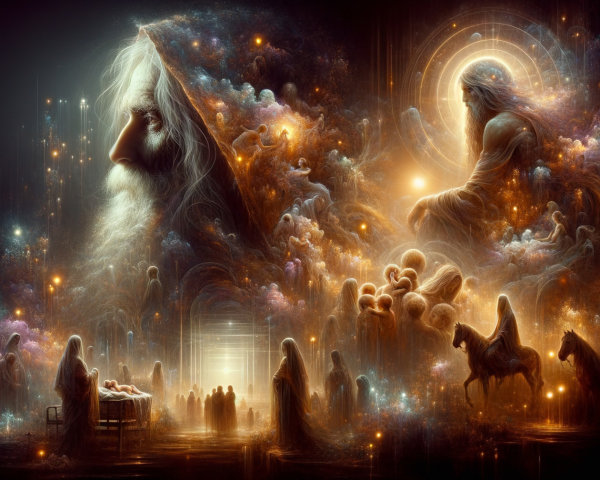 Vibrant Digital Painting of Ethereal Figures in Fog