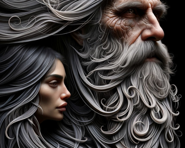 Juxtaposition of Elderly Man and Young Woman Faces