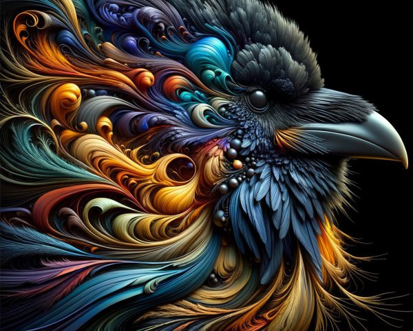 Vibrant Abstract Raven Head with Colorful Patterns