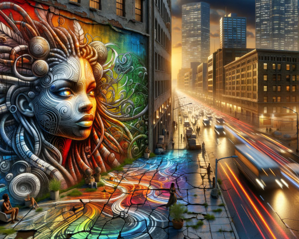 Vibrant Urban Mural Depicting a Woman's Face