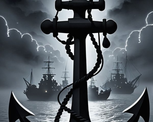 Dramatic Black-and-White Nautical Scene with Anchor