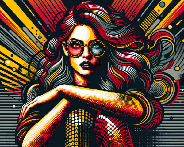 Stylized Woman with Vibrant Hair and Bold Patterns