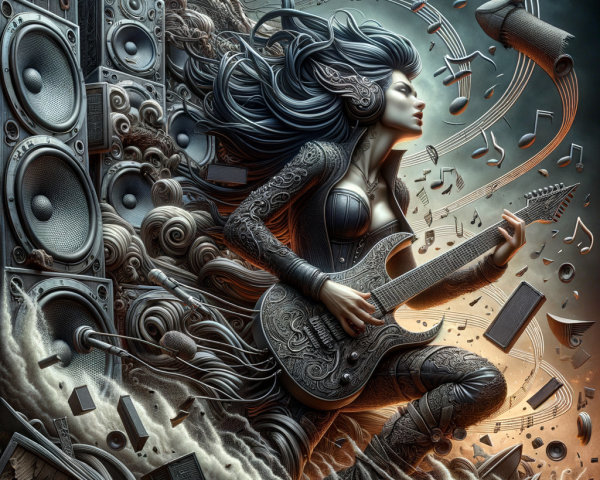 Surreal Scene of a Woman Playing Electric Guitar