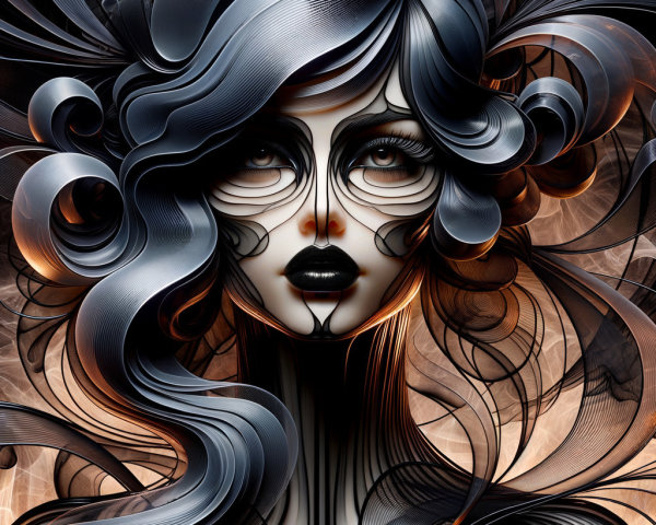 Abstract Portrait of a Woman with Intricate Hair