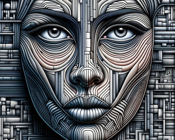 Abstract Portrait with Geometric Patterns and Depth