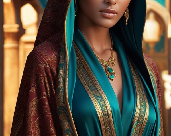 Elegant Figure in Flowing Robe with Intricate Patterns