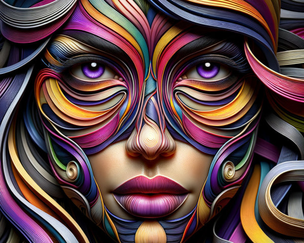 Abstract Portrait of a Woman with Vibrant Patterns