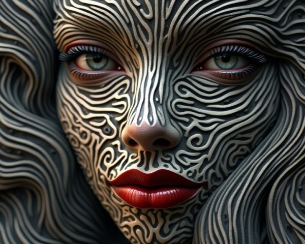 Surreal Face with Organic Patterns and Bold Features