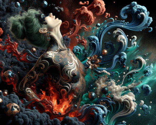 Surreal Figure with Vibrant Colors and Body Art