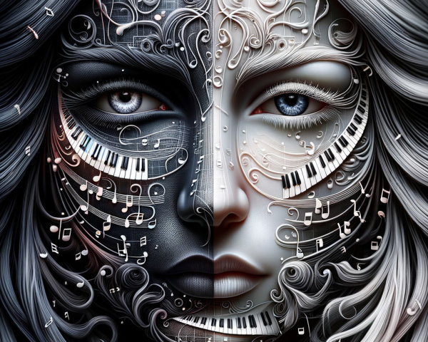 Split-Face Design with Musical Notes and Emotions