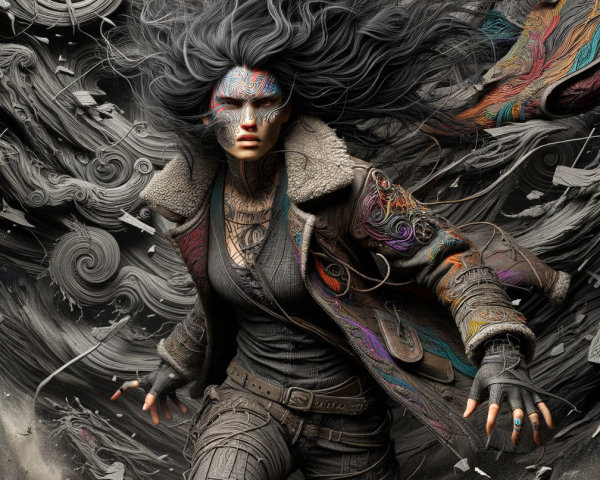 Dynamic Character in Chaotic Wind and Debris Scene