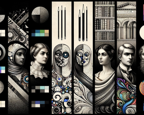 Collage of Portraits and Patterns Celebrating Art History