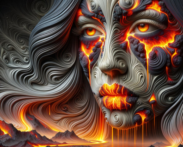 Surreal Portrait of a Feminine Face with Volcanic Elements