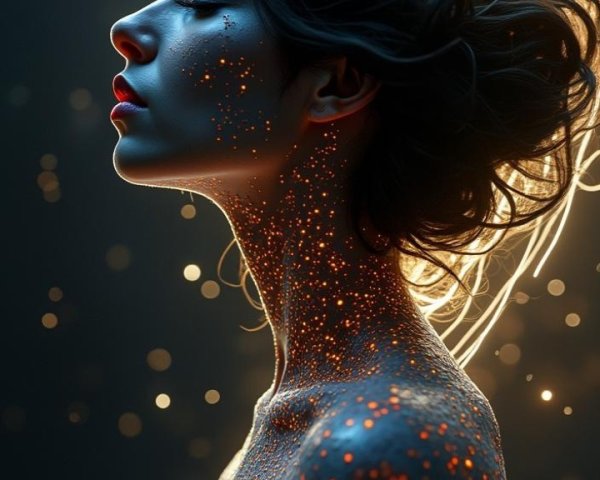 Profile of a Woman Surrounded by Multicolored Light