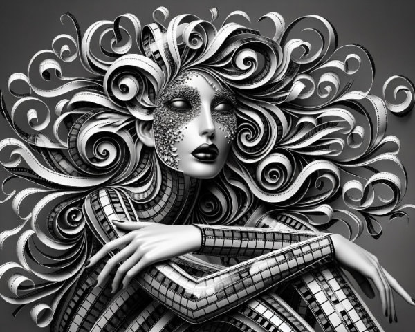 Black-and-White Digital Artwork of Ethereal Figure