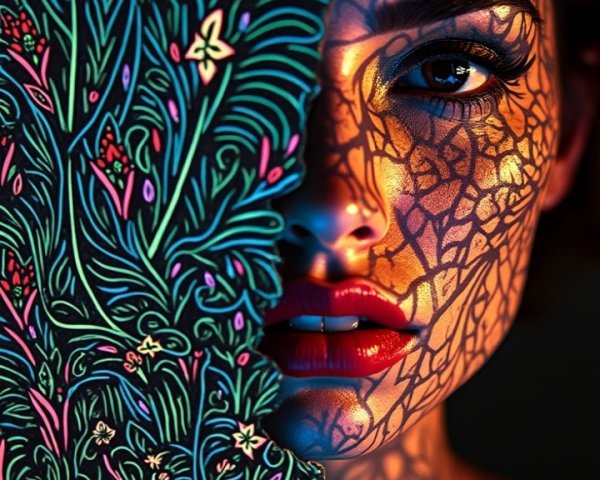 Close-Up Portrait of Woman with Floral Panel Shadows