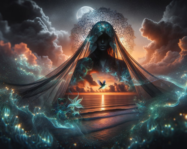 Ethereal Digital Painting of a Cloaked Woman Figure
