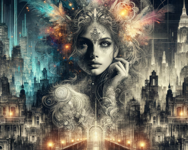 Digital Art of Woman's Face with Abstract Elements
