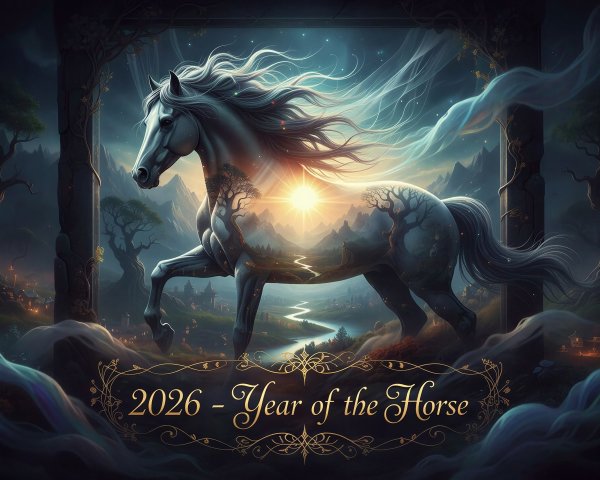 Majestic White Horse in Enchanting Fantasy Landscape