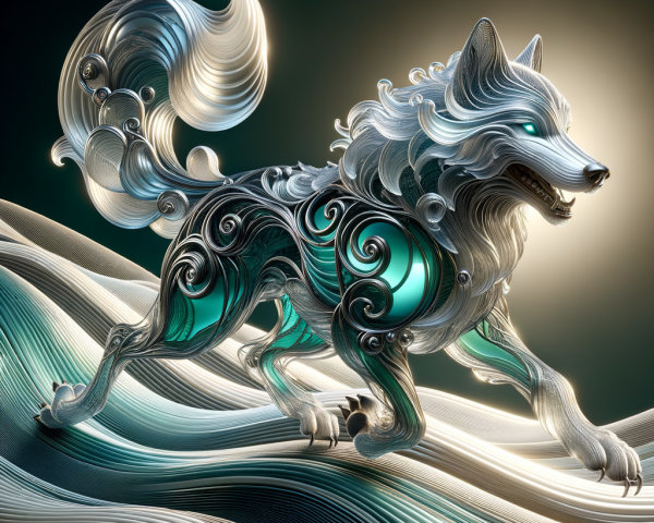 Ethereal Wolf with Metallic and Organic Textures