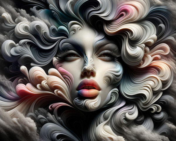 Abstract Woman's Face with Swirling Hair Patterns
