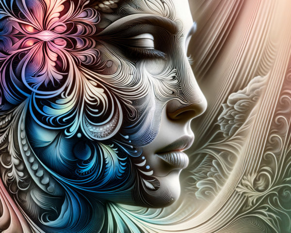 Intricate Floral Face Profile with Colorful Patterns