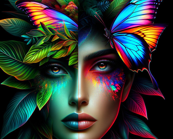 Vibrant Portrait Blending Nature and Human Features