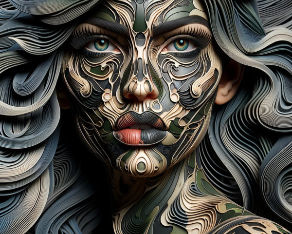 Surreal Portrait of Woman with Flowing Patterns