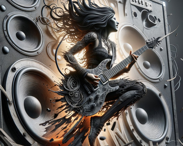 Dynamic Figure Playing Electric Guitar with Sound Waves