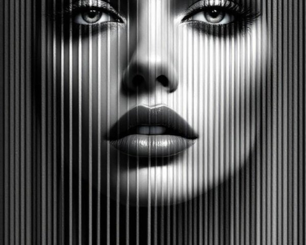Black and White Portrait with Vertical Lines and Depth