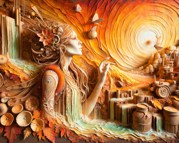 Three-Dimensional Artwork of Woman in Colorful Landscape