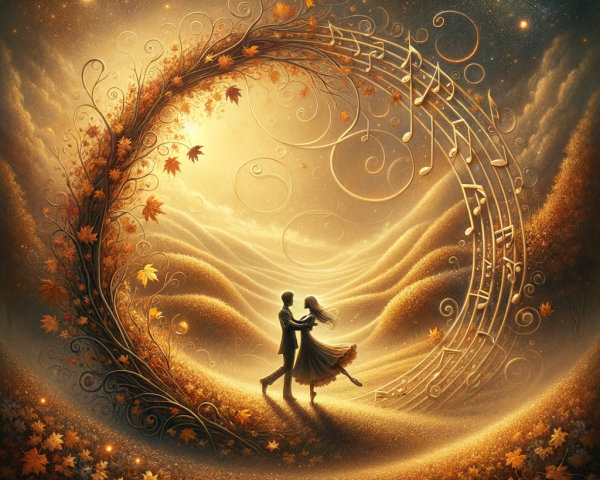 Romantic Dance in a Golden Autumn Landscape