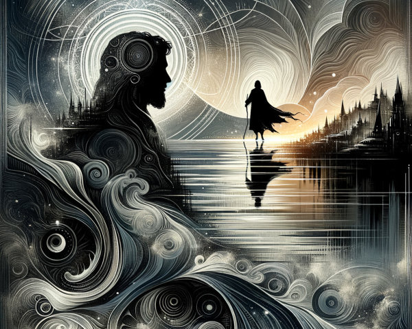 Dreamlike Scene with Intricate Patterns and Silhouette