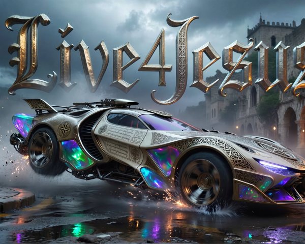 Futuristic gold and silver sports car with glowing accents