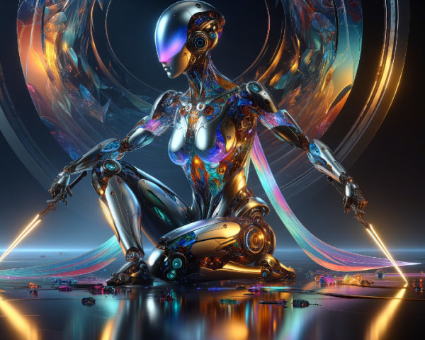 Futuristic Robot with Vibrant Colors and Abstract Surroundings