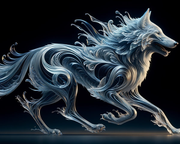Ethereal Wolf with Luminous Patterns on Dark Backdrop