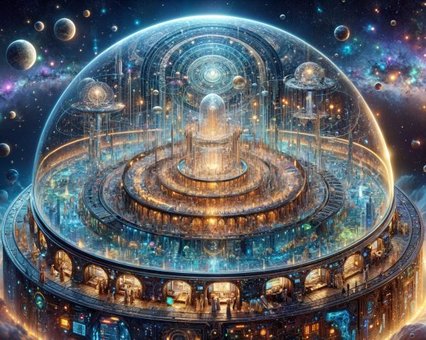 Futuristic Dome-Shaped City in Space with Vibrant Cosmos