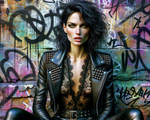 Urban Fashion: Leather Jacket and Graffiti Background