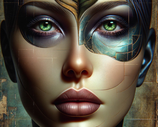 Futuristic Female Figure with Metallic and Organic Textures